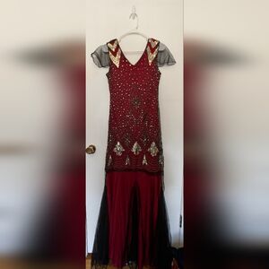 NWOT Beaded red and black floor length dress